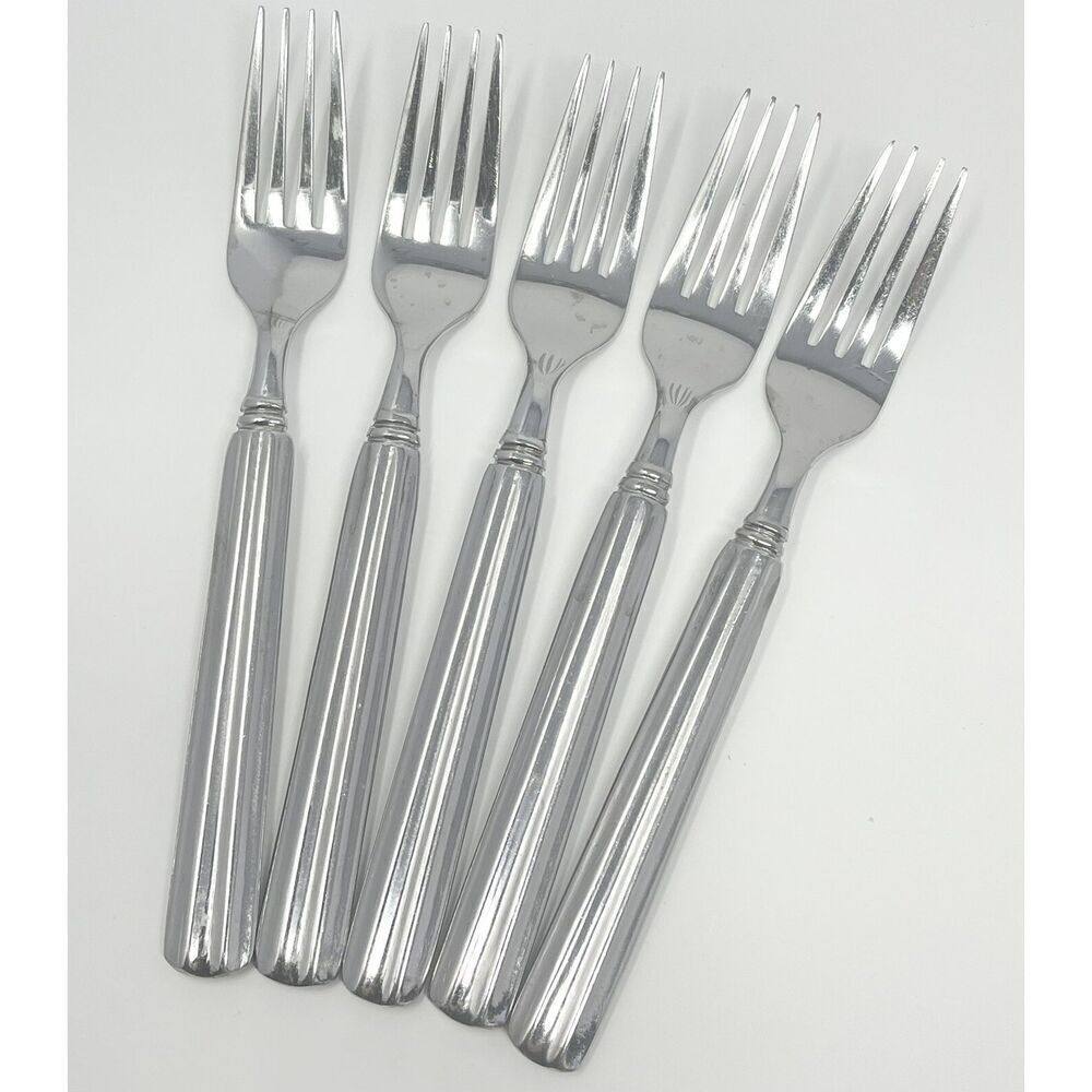 GIBSON Stainless SIDEWALK CAFE Glossy Dinner Place Forks 8" Set Of 5
